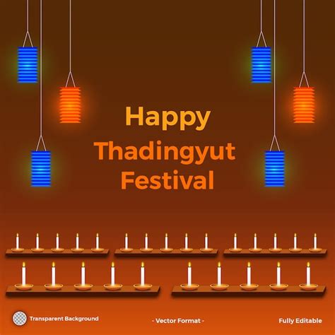 Premium Vector | Full moon day of thadingyut festival background with lanterns and white candle ...