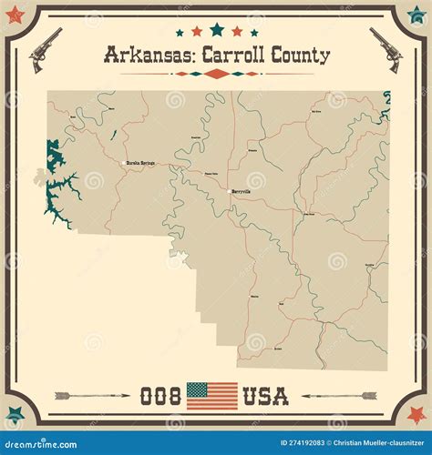 Vintage Map of Carroll County in Arkansas, USA. Stock Vector ...