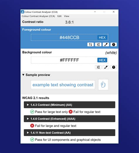 Color contrast analyzer tool - actere