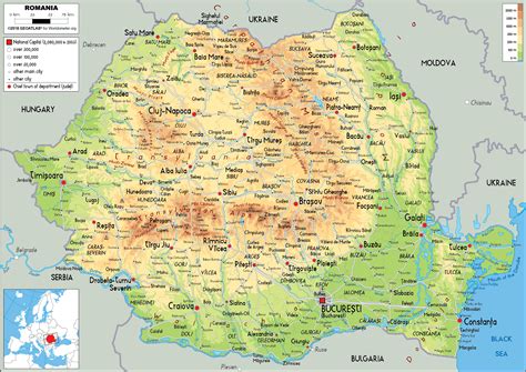 Romania Map (Physical) - Worldometer