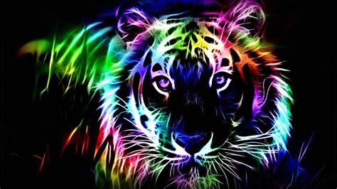 Colorful Neon Tiger Image Black Background HD Neon Wallpapers | HD Wallpapers | ID #76256