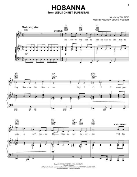 Hosanna sheet music by Andrew Lloyd Webber (Piano, Vocal & Guitar ...