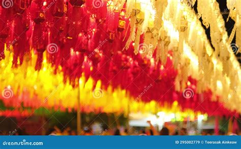 Colorful Lanna Paper Lanterns Hang in Lamphun Temples at Night. Popular Lantern Festival during ...