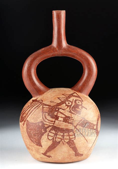 Moche Pottery Stirrup Vessel - Warrior Motif