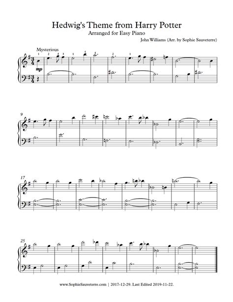 Hedwigu2019s Theme from Harry Potter u2013 Easy Piano Sheet Music ...