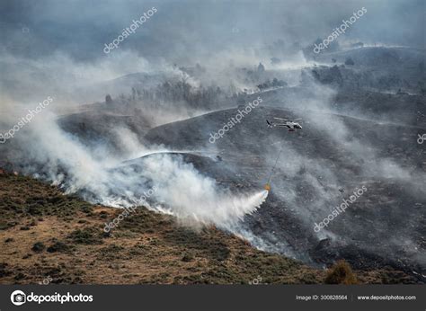 Firefighting helicopter drop water on forest fire Stock Photo by ...