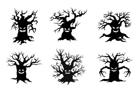 Premium Vector | A vector collection of spooky halloween tree faces for artwork compositions.