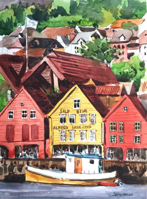 Bergen Old Wharf / Watercolor Art Print / Norway Wall Art / - Etsy ...