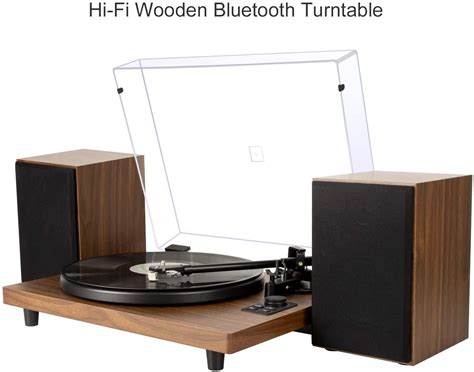 DIGITNOW Bluetooth Record Player Wireless Turntable HiFi System Wooden Bluetooth Turntable ...