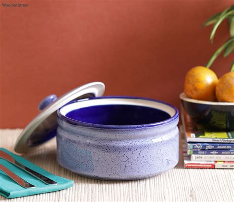 Buy Blue Marble Ceramic Serving Bowl With Lid Online in India at Best ...