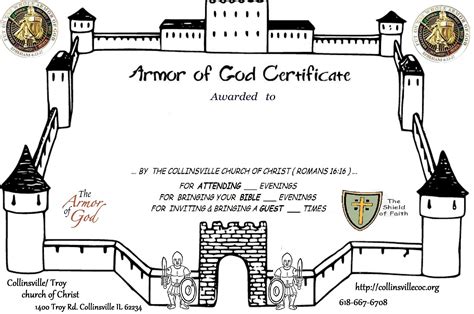 VBS Full Armor of God Attendance Certificate | Armor of god, Bible ...