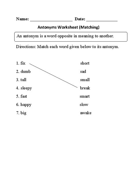 Antonyms For Grade 3 Worksheets