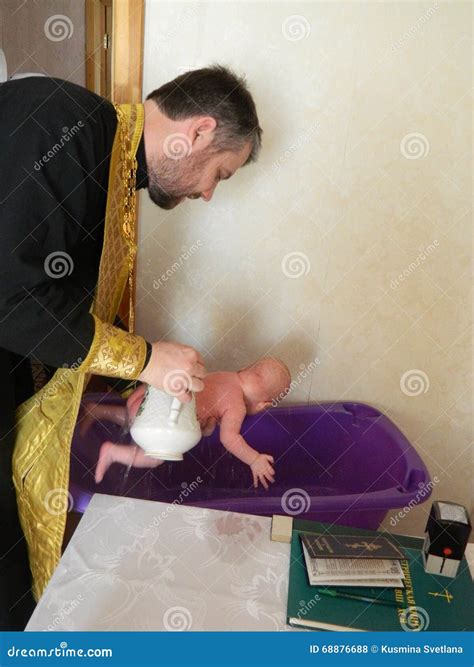 Orthodox Infant Baptism Ceremony At Home In Belarus. Editorial Image | CartoonDealer.com #68876540