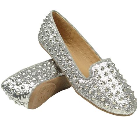 Womens Ballet Flats Glitter and Studded Easy Slip On Silver | Products ...