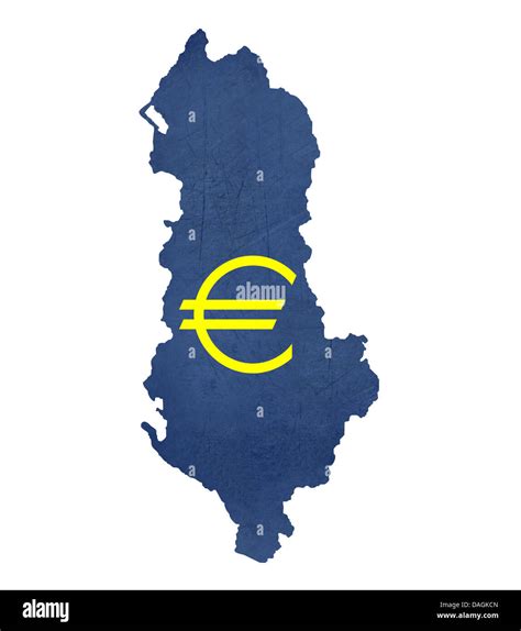 European currency symbol on map of Albania isolated on white background Stock Photo - Alamy