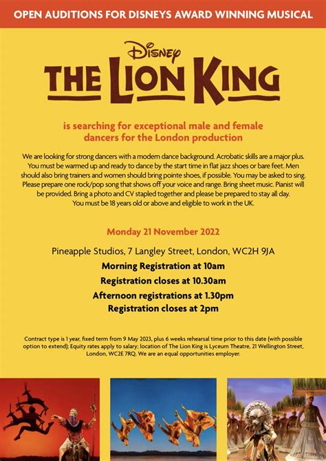 CASTING THE LION KING MUSICAL LONDON UK