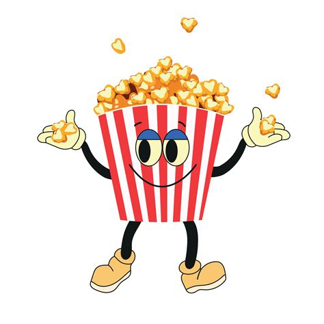 Popcorn cartoon character. Vector bucket of popcorn with a smiling face ...