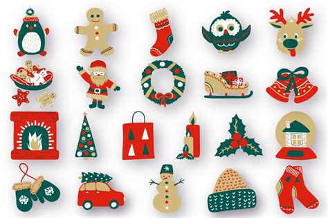 Merry Christmas Red-green Doodles Set Graphic by VectoriyA · Creative Fabrica