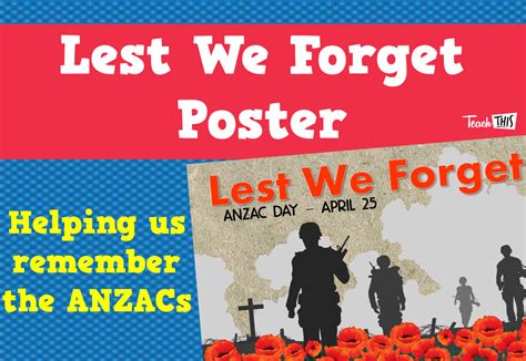 ANZAC Day - Lest We Forget Poster | Anzac day, Teaching posters, Anzac