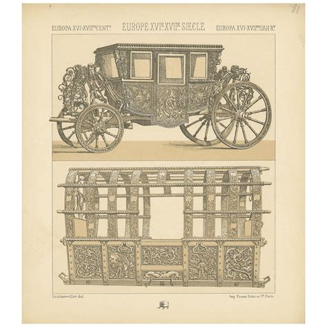 Pl. 91 Antique Print of European 17th Century Jewelry by Racinet, circa 1880 For Sale at 1stDibs