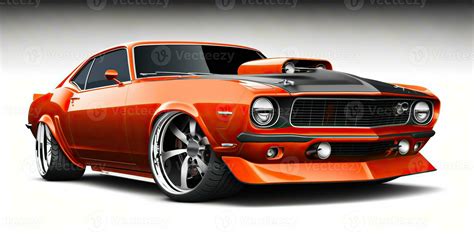 Realisitc cartoon illustration of sportcar muscle car mustang in ...