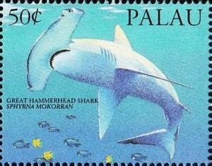 Stamp: Great Hammerhead Shark (Sphyrna mokorran) (Palau(Sharks) Mi:PW 615,Yt:PW 544,Sg:PW 598