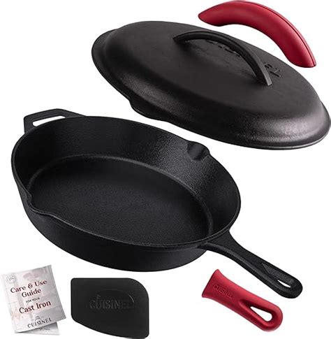 Amazon.com: Cuisinel Cast Iron Skillet with Lid - 12"-inch Pre-Seasoned ...