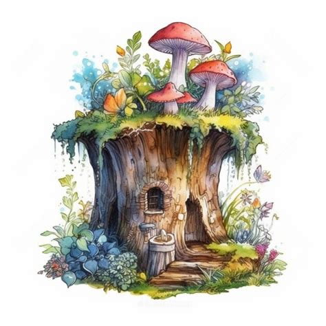 Premium AI Image | A watercolor painting of a mushroom house