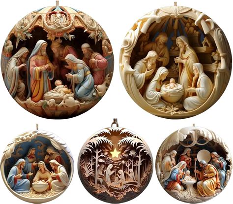 Nativity Scene Ornaments, 5PCS Acrylic 3D Nativity Scene Ornament ...