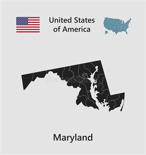 Vector Map State Maryland, Flag and Map USA Stock Illustration - Illustration of contour ...