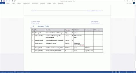 Design Document Templates Ms Wordexcel Data Dictionary in Business Data Dictionary Template – 10 ...