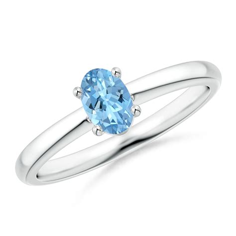 Classic Solitaire Oval Aquamarine Promise Ring | Angara