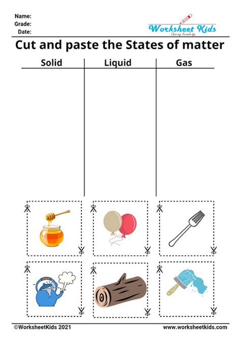 States of Matter Worksheets : Solid, Liquid and Gas - Free printable PDF