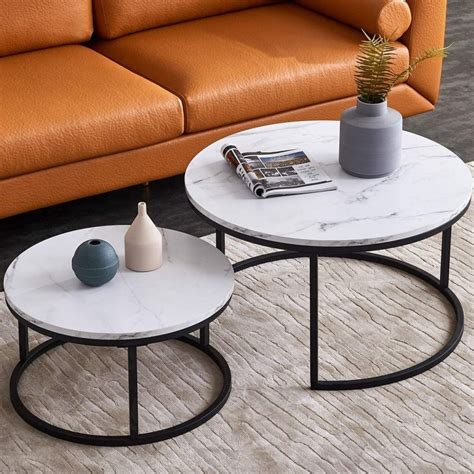 nesting black and white coffee table with faux marble tabletops matte ...