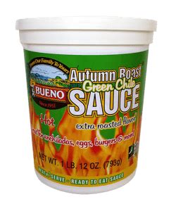 A tub of Bueno Foods frozen New Mexico Green Chile Sauce - Bueno Foods