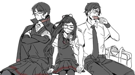 Safebooru - 1boy 2girls bandage over one eye bandaid bandaid on face bandaid on nose black hair ...