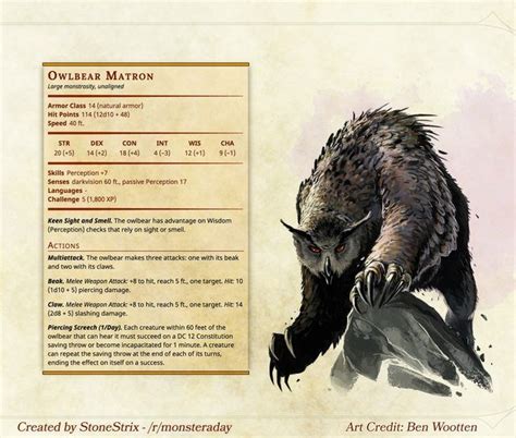 Owlbear Matron | Dungeons and dragons game, D&d dungeons and dragons, Dungeons and dragons homebrew