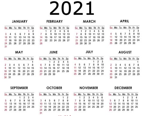 Calendar 2021 year PNG