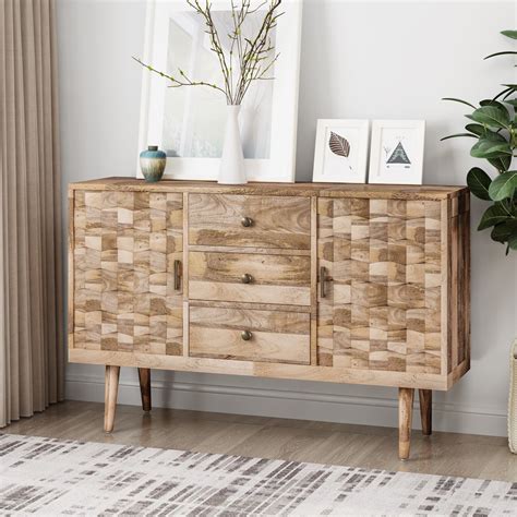 Noble House Adhvika Mid-Century Modern Handcrafted Mango Wood 3 Drawer ...