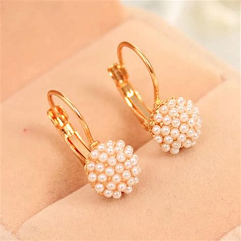 Aliexpress.com : Buy Cute Simulated pearl Earrings Gold Color Ear ...