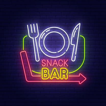 Snack Bar Tanda Neon Papan Nama Cerah Spanduk Ringan Logo Kafe Dan Restoran Lambang Ilustrasi ...