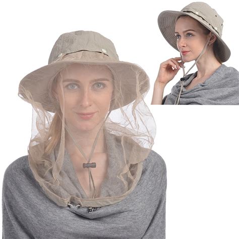 USHAKE Mosquito Head Net Hat, Safari Hat Sun Bucket Hat(Khaki) | eBay