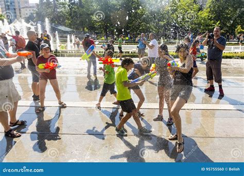 Water gun fight summer editorial image. Image of shouting - 95755560