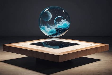 Premium Photo | Art on a floating levitating platform with magnetic elements mockup