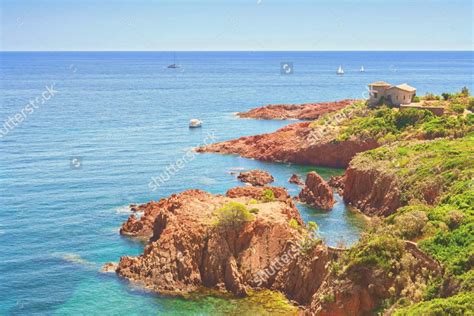 stock-photo-esterel-mediterranean-red-rocks-coast-beach-and-sea-french-riviera-in-cote-d-azur ...