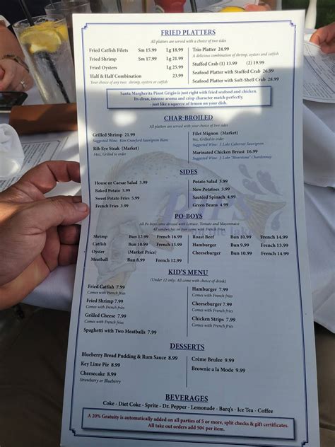 Menu at Rips On the Lake restaurant, Mandeville