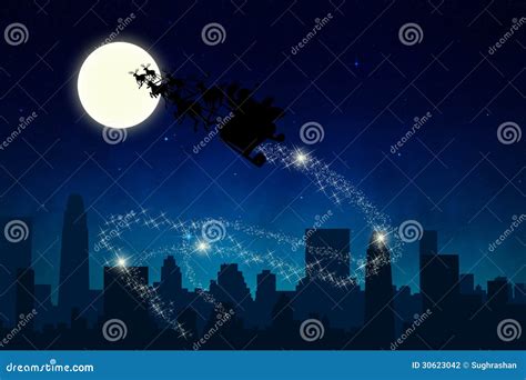 Santa Sleigh Ride In The Night Stock Illustration - Illustration of ...