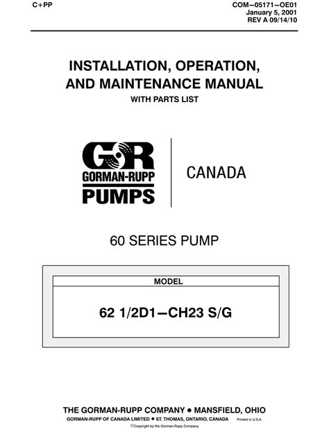 GORMAN-RUPP PUMPS 60 SERIES INSTALLATION, OPERATION, AND MAINTENANCE ...