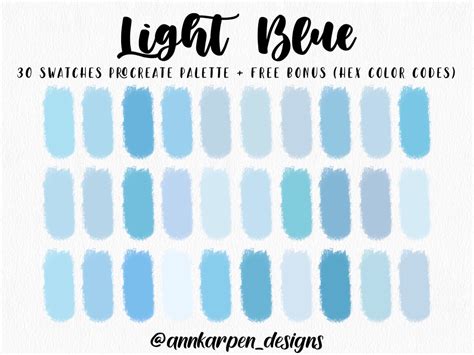 Light Blue Procreate Palette, 30 HEX Color Codes, Instant Digital ...