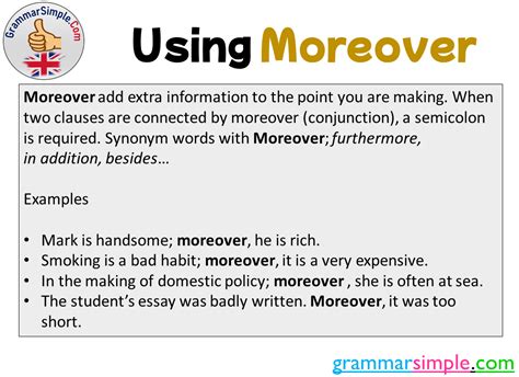 Using Moreover, Definition and Example Sentences - Grammar Simple ...